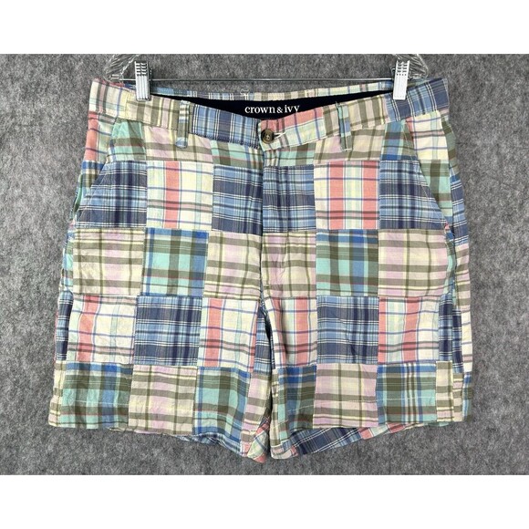 Crown & Ivy Motion Flex Patchwork Shorts Men's 36 Stretch Plaid - Picture 1 of 10